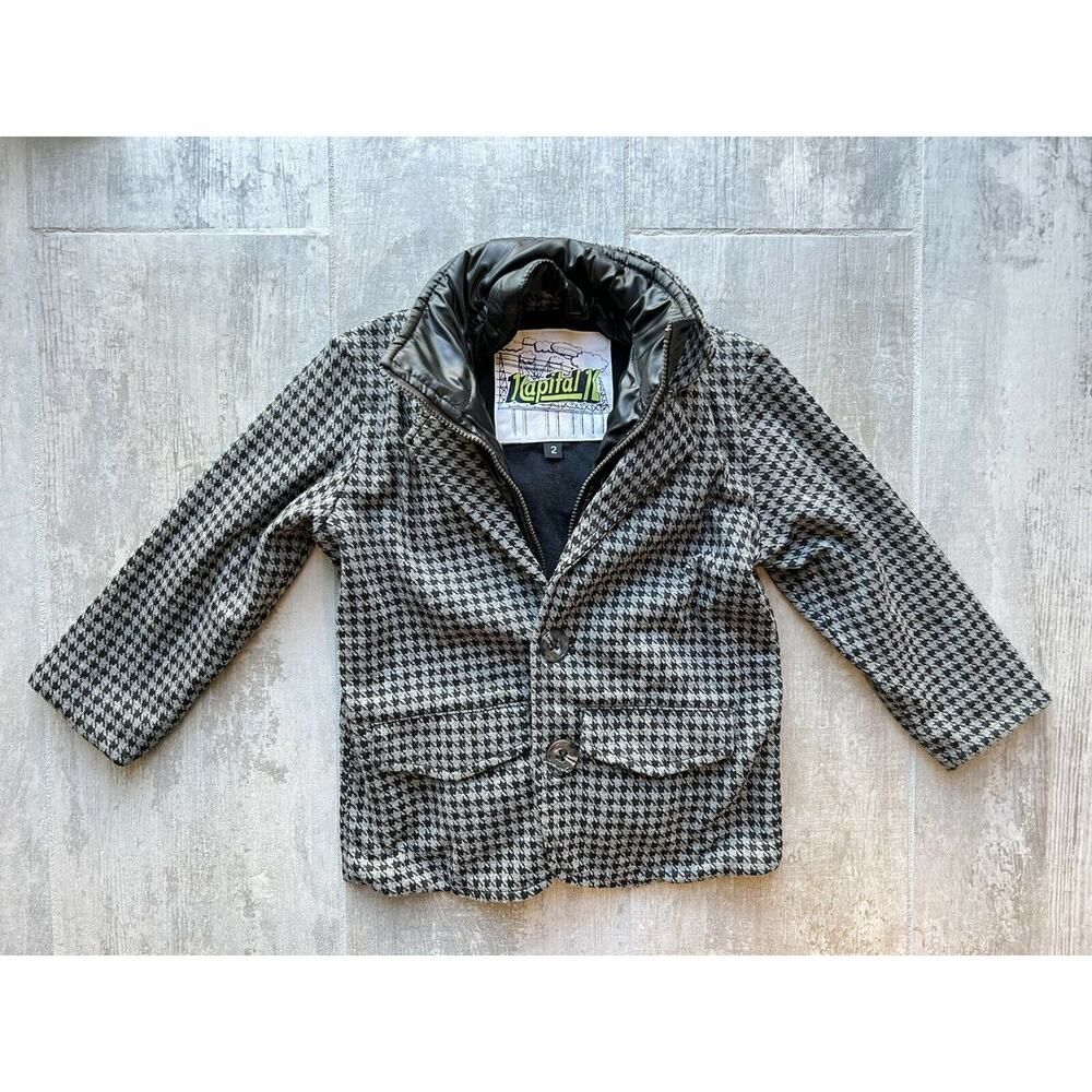 KAPITAL K Boys Black Gray Coat Jacket Dressy Holiday Zip Off Liner Blazer 2 2T